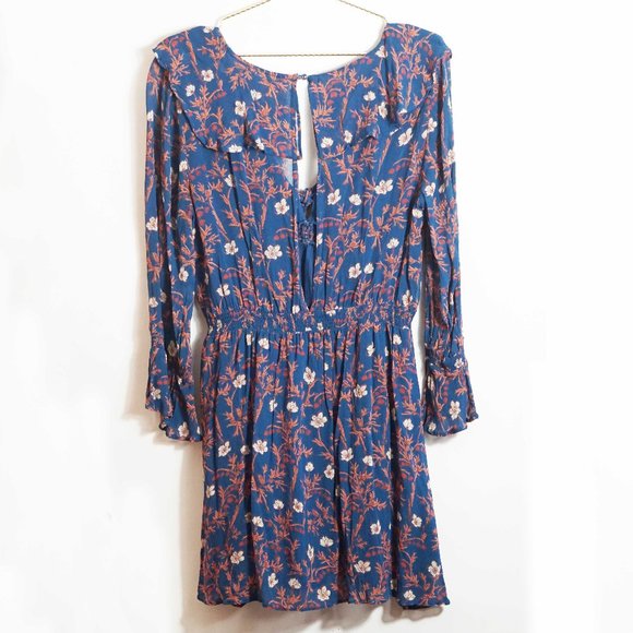 Free People Blue Floral Ruffle Me Up Mini Dress L - Picture 5 of 5